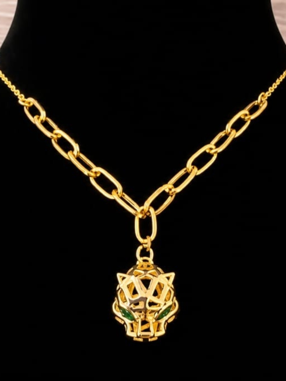 Gold Plated Panther Pendant Link Necklace - Women's Jewelry